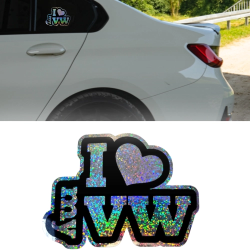 I Love VW - Naklejka HoloBlack na tle Holograficznym