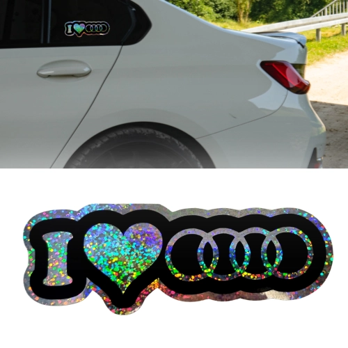 I Love Audi - Naklejka HoloBlack na tle Holograficznym
