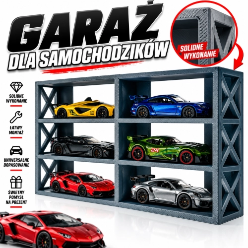 Ekspozytor/Garaż na Hot Wheels i Pojazdy 1:64 - 6 Miejsc, Możliwość Łączenia Elementów