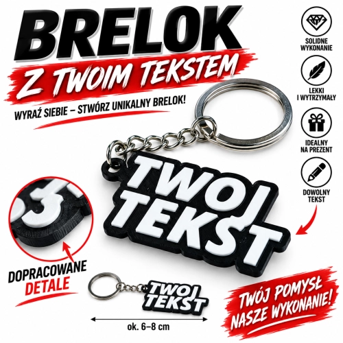 Stylowy Breloczek Brelok Zawieszka Twój Tekst do Kluczy