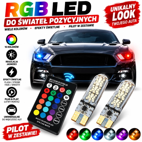 Postojówki W5W KOLORWE RGB LED