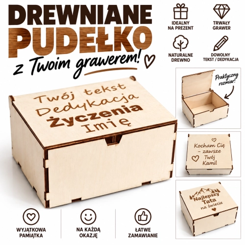 Drewniane Pudełko ze Sklejki na Prezent | Szkatułka Ozdobna | DIY Decoupage, Grawer | Upominek