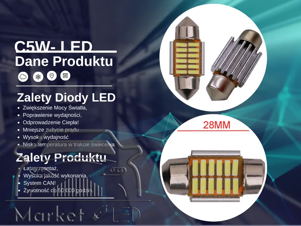 Żarówka LED C5W 12 SMD 4014 CANBUS | 450 lm | Xenon White 5500K | 12V